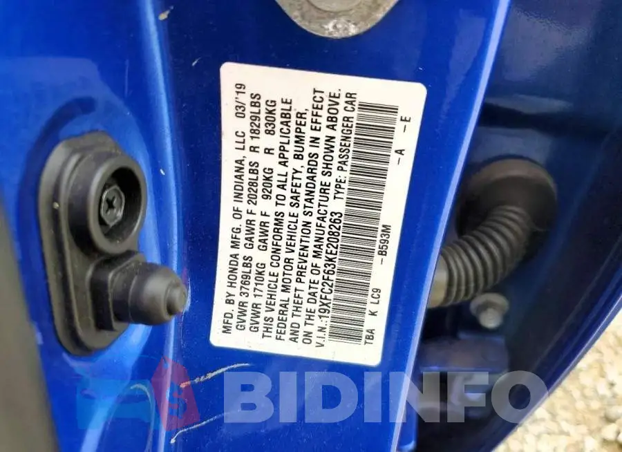 19XFC2F63KE208263 Photo# 12