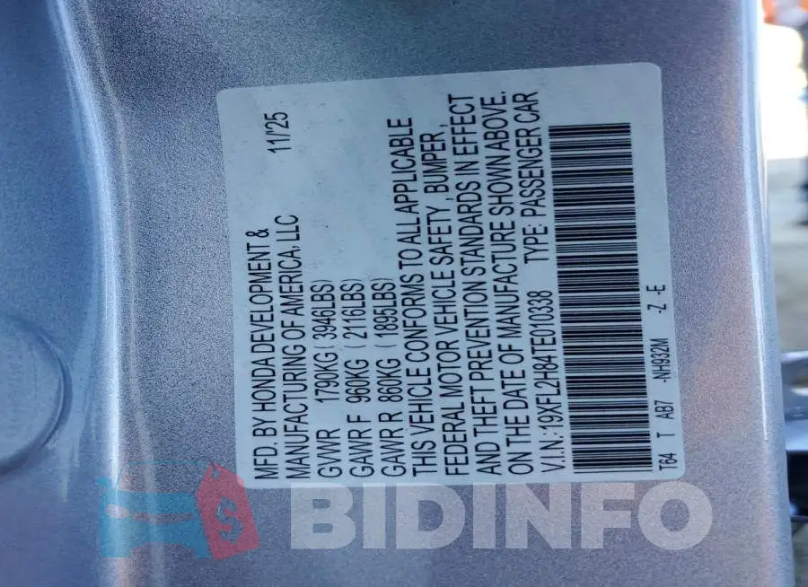 19XFL2H84TE010338 Photo# 12