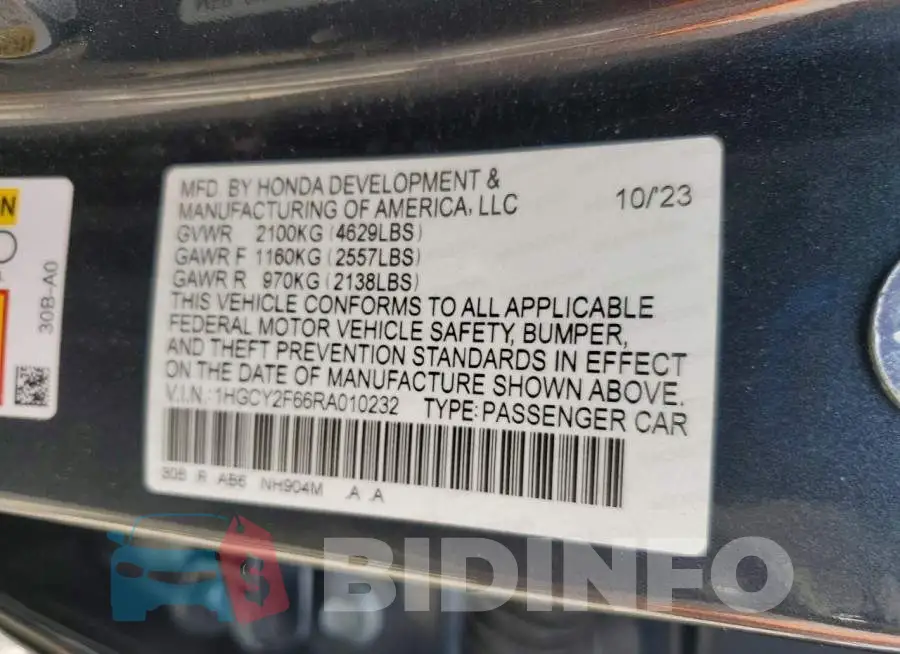 1HGCY2F66RA010232 Photo# 12