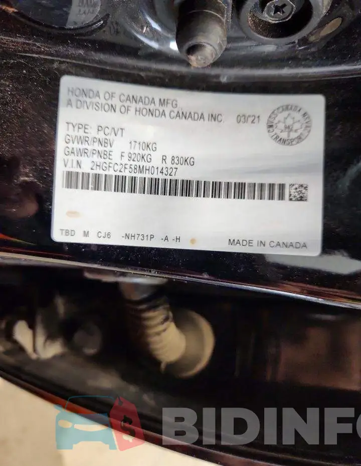 2HGFC2F58MH014327 Photo# 12