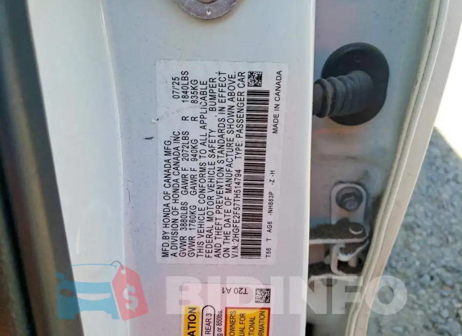 2HGFE2F57TH514794 Photo# 12