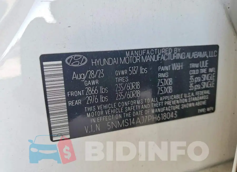 5NMS14AJ7PH618043 Photo# 12