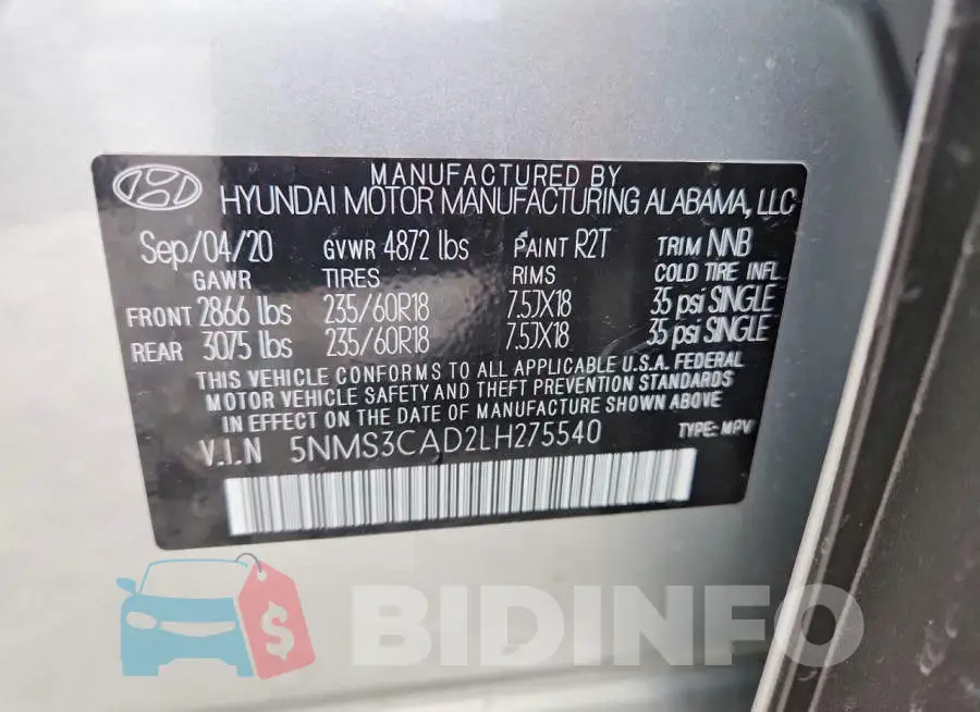 5NMS3CAD2LH275540 Photo# 13