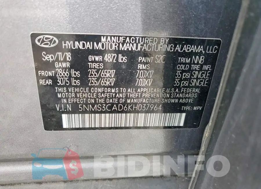 5NMS3CAD6KH037964 Photo# 13
