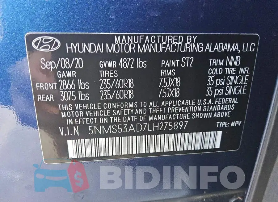 5NMS53AD7LH275897 Photo# 13