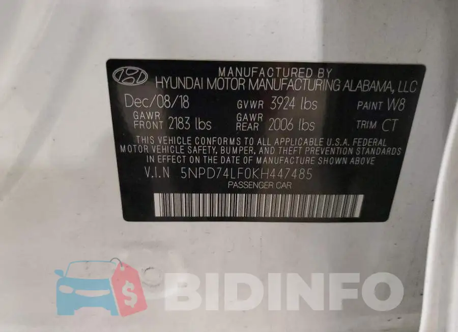 5NPD74LF0KH447485 Photo# 13