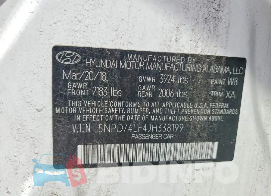 5NPD74LF4JH338199 Photo# 12