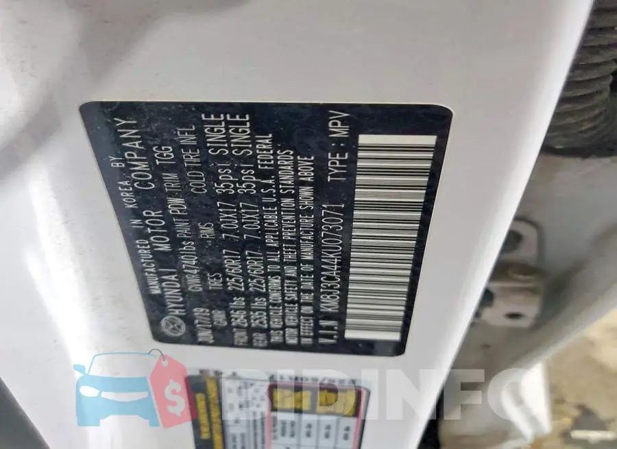 KM8J3CA44KU073071 Photo# 13