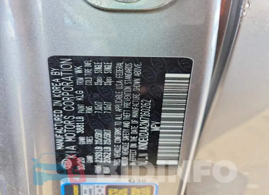 KNDEU2AA2M7160262 Photo# 13