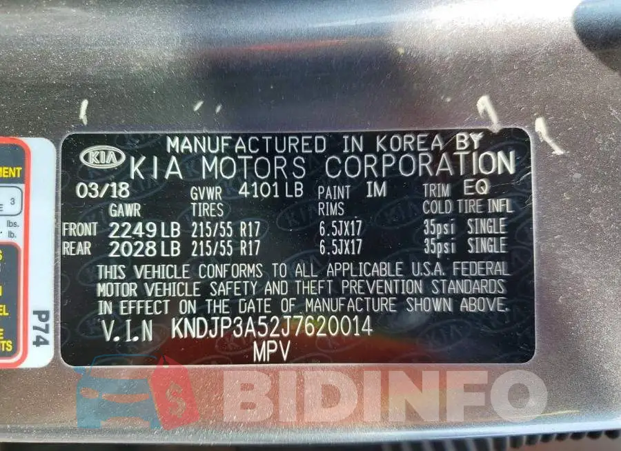 KNDJP3A52J7620014 Photo# 12