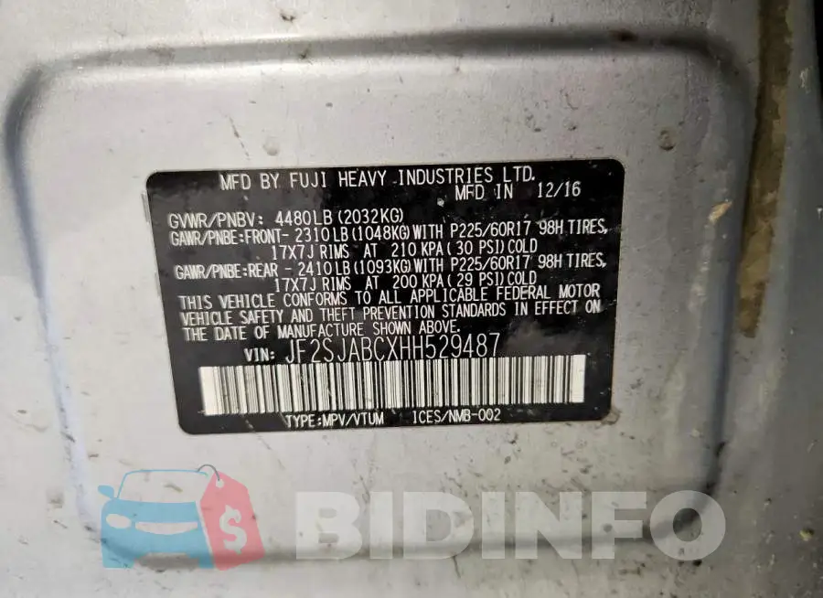 JF2SJABCXHH529487 Photo# 13