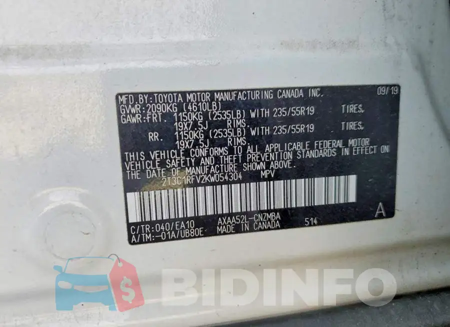 2T3C1RFV2KW054304 Photo# 12