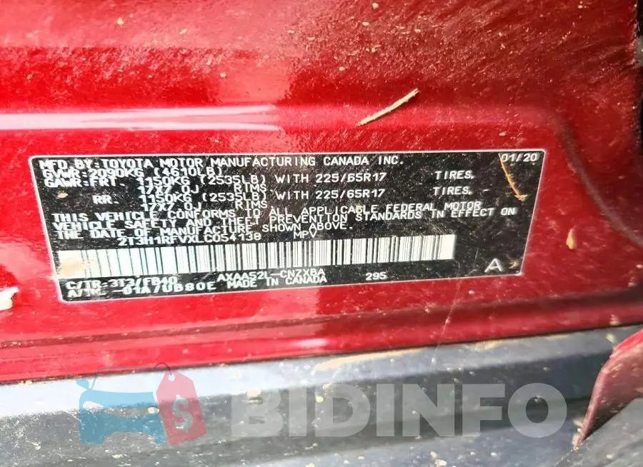 2T3H1RFVXLC054138 Photo# 13