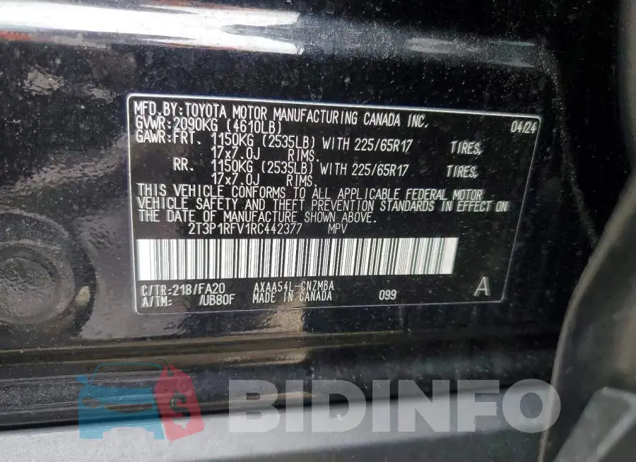 2T3P1RFV1RC442377 Photo# 13