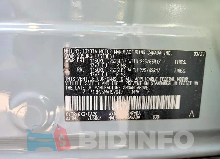 2T3P1RFV5MW192049 Photo# 14