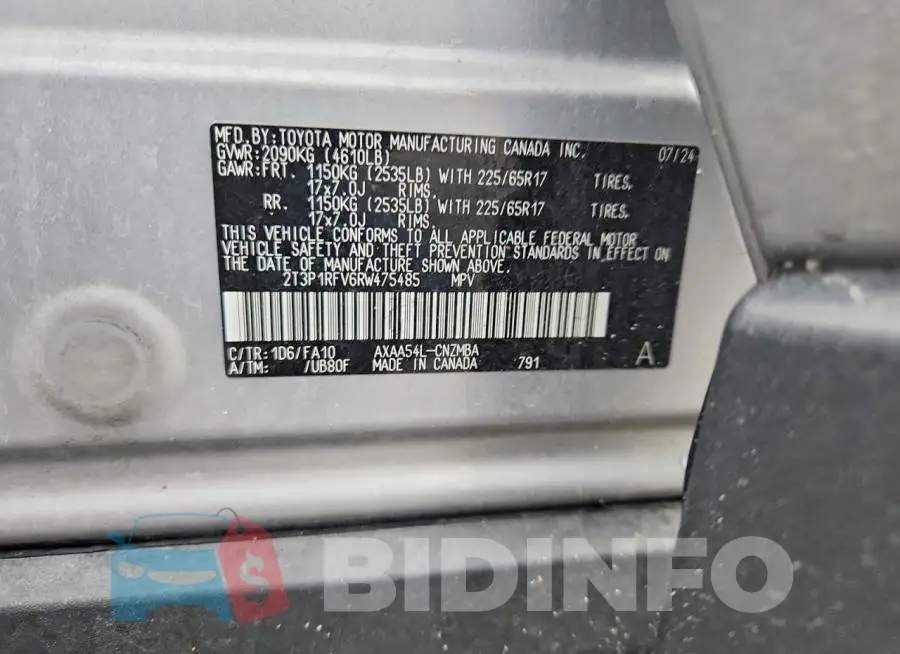 2T3P1RFV6RW475485 Photo# 12