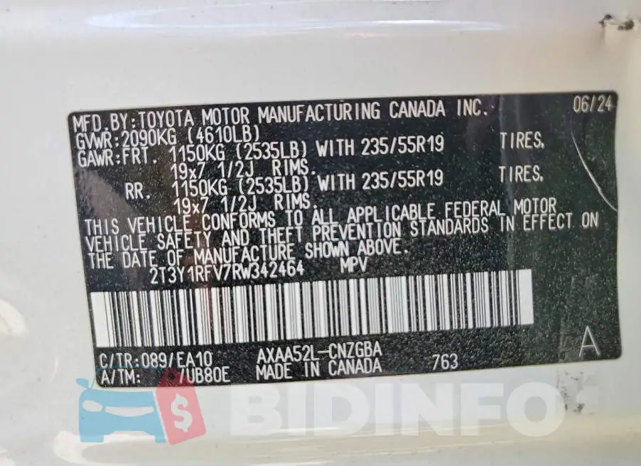2T3Y1RFV7RW342464 Photo# 13