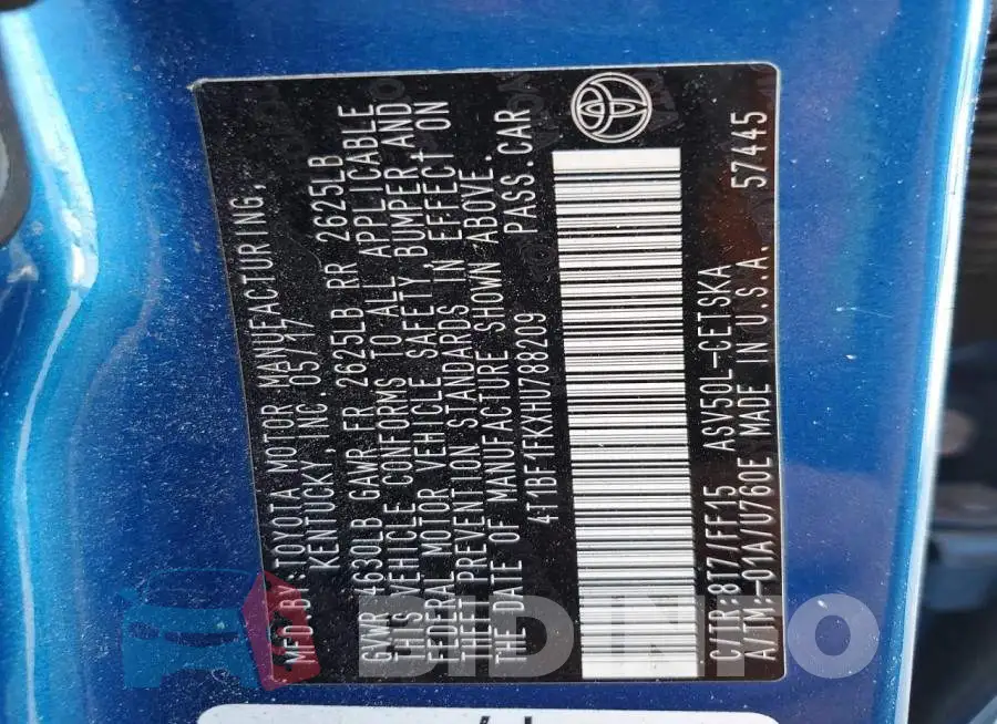 4T1BF1FKXHU788209 Photo# 12