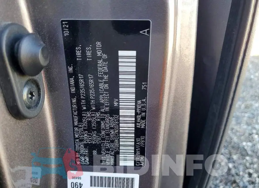 5TDBRKEC7NS078132 Photo# 13