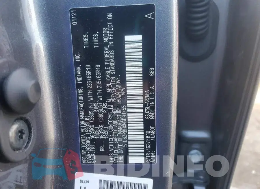 5TDBZRBHXMS091755 Photo# 13