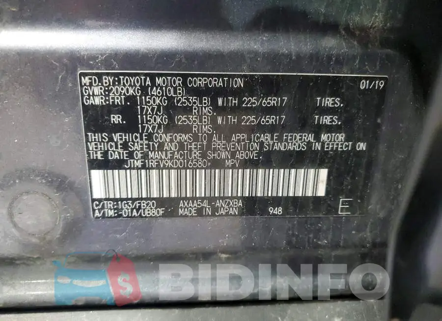 JTMF1RFV9KD016580 Photo# 13