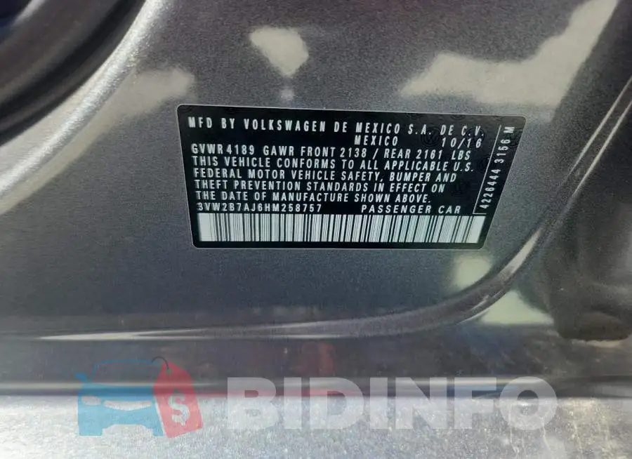 3VW2B7AJ6HM258757 Photo# 12
