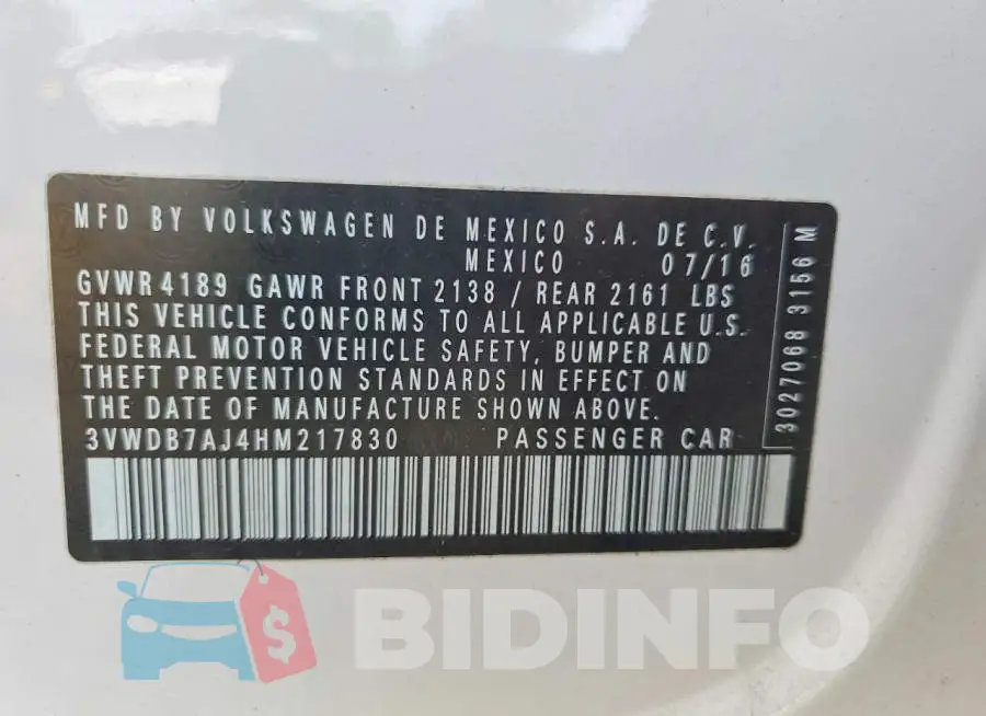 3VWDB7AJ4HM217830 Photo# 12