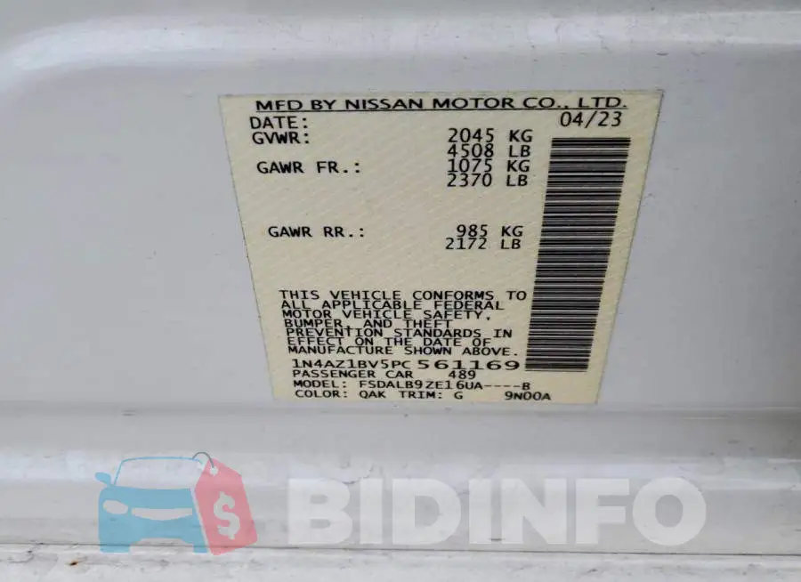 1N4AZ1BV5PC561169 Photo# 12