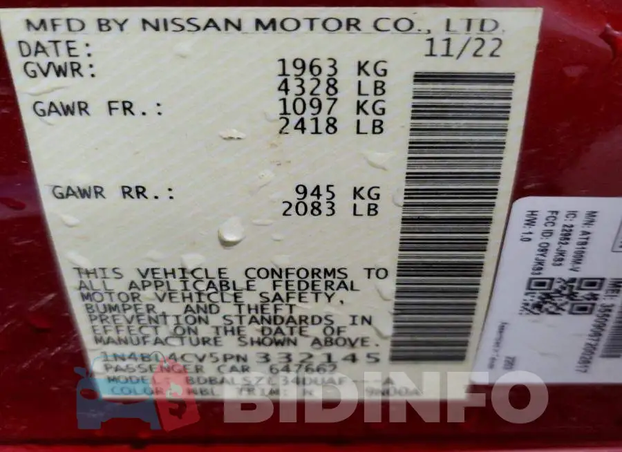 1N4BL4CV5PN332145 Photo# 13