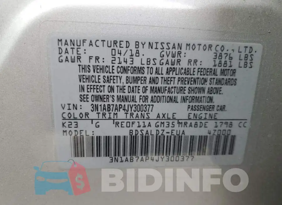 3N1AB7AP4JY300377 Photo# 12