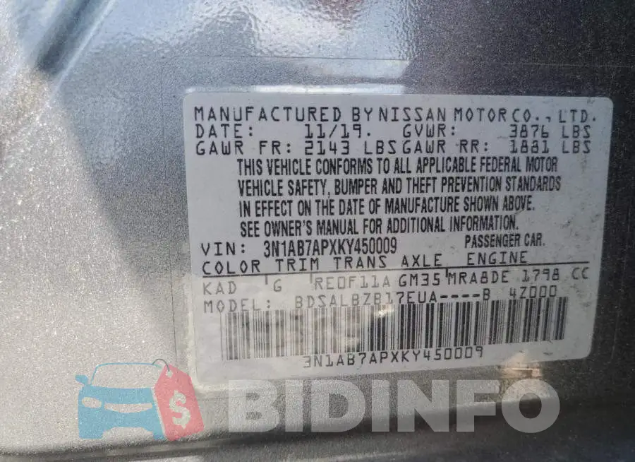 3N1AB7APXKY450009 Photo# 12