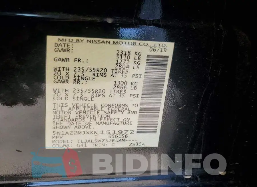 5N1AZ2MJXKN151972 Photo# 14