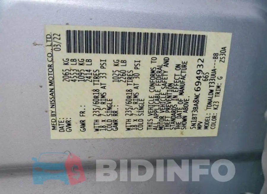 5N1BT3BA8NC694932 Photo# 12