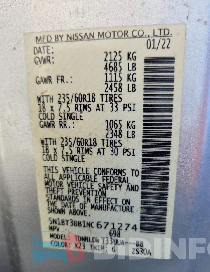 5N1BT3BB1NC671274 Photo# 12
