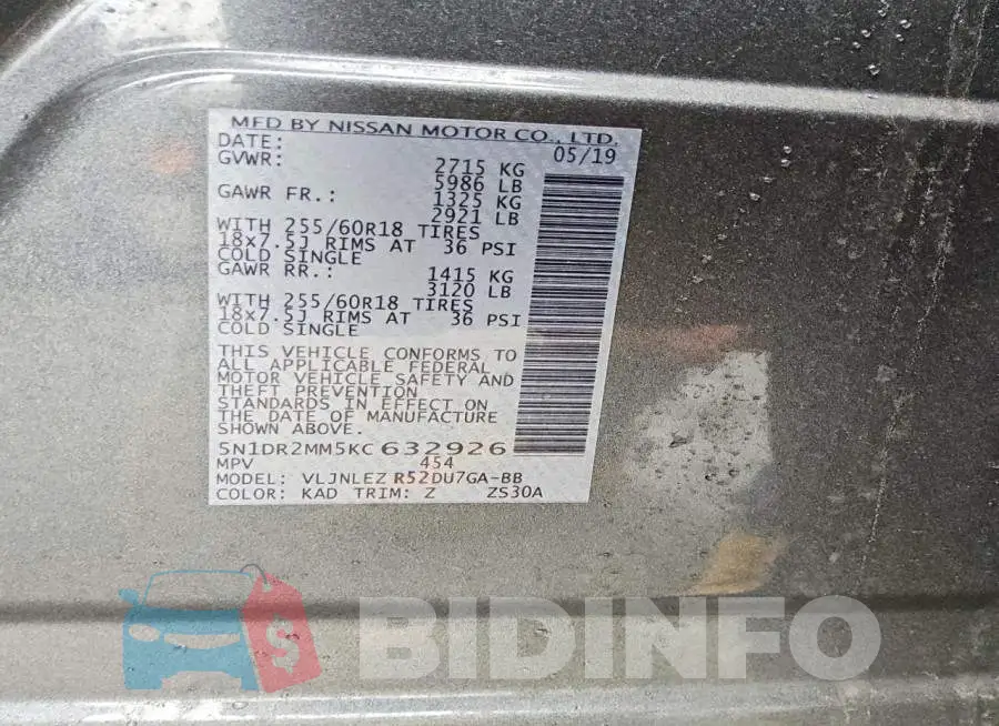 5N1DR2MM5KC632926 Photo# 13