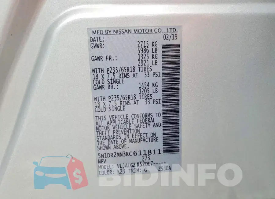 5N1DR2MN3KC611811 Photo# 13