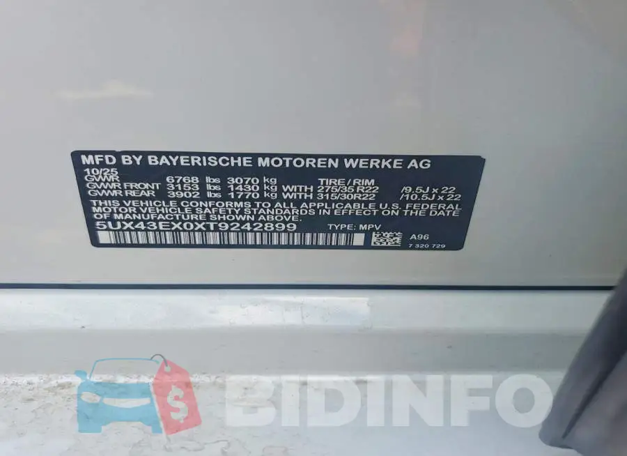 5UX43EX0XT9242756 Photo# 13