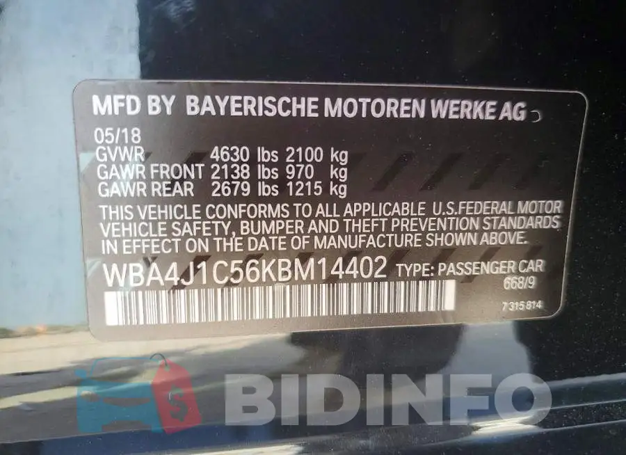 WBA4J1C56KBM14402 Photo# 12