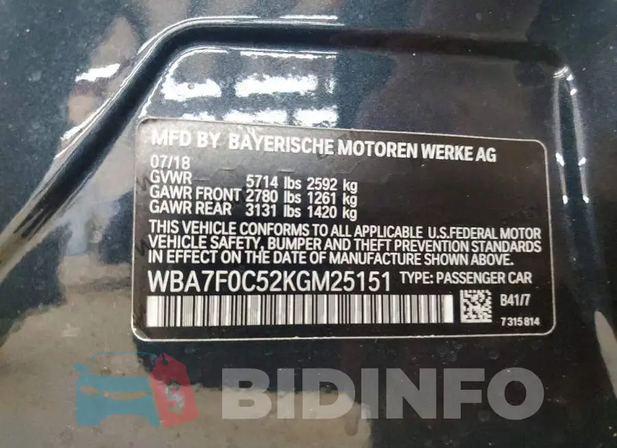 WBA7F0C52KGM25151 Photo# 12
