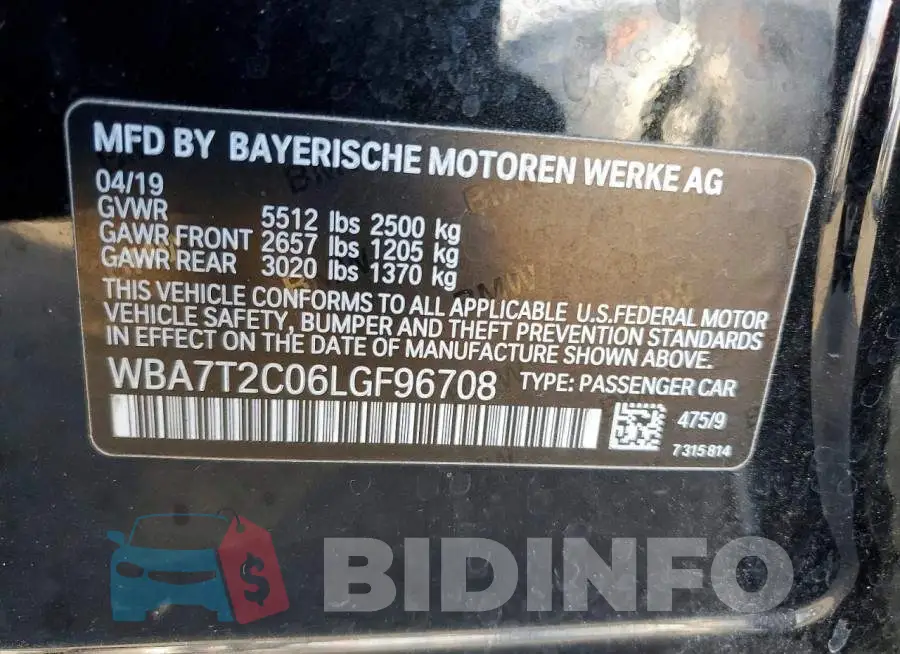 WBA7T2C06LGF96708 Photo# 13