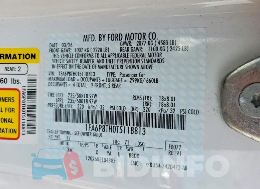 1FA6P8TH0T5118813 Photo# 12