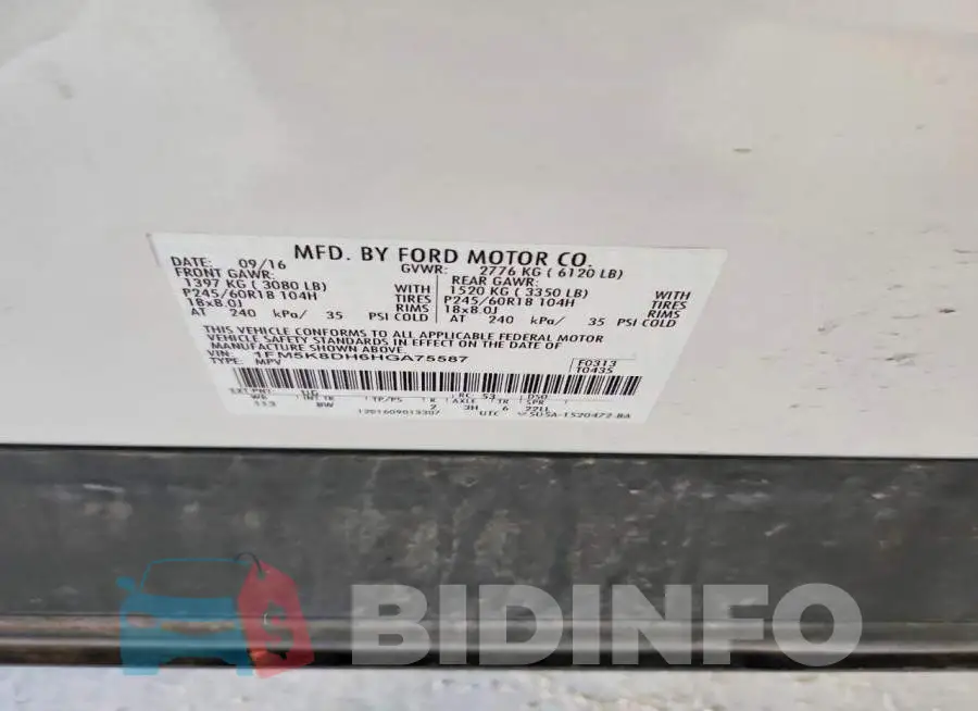 1FM5K8DH6HGA75587 Photo# 13
