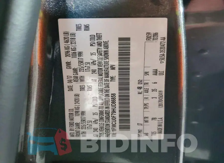 1FMCU0F79HUD86858 Photo# 13
