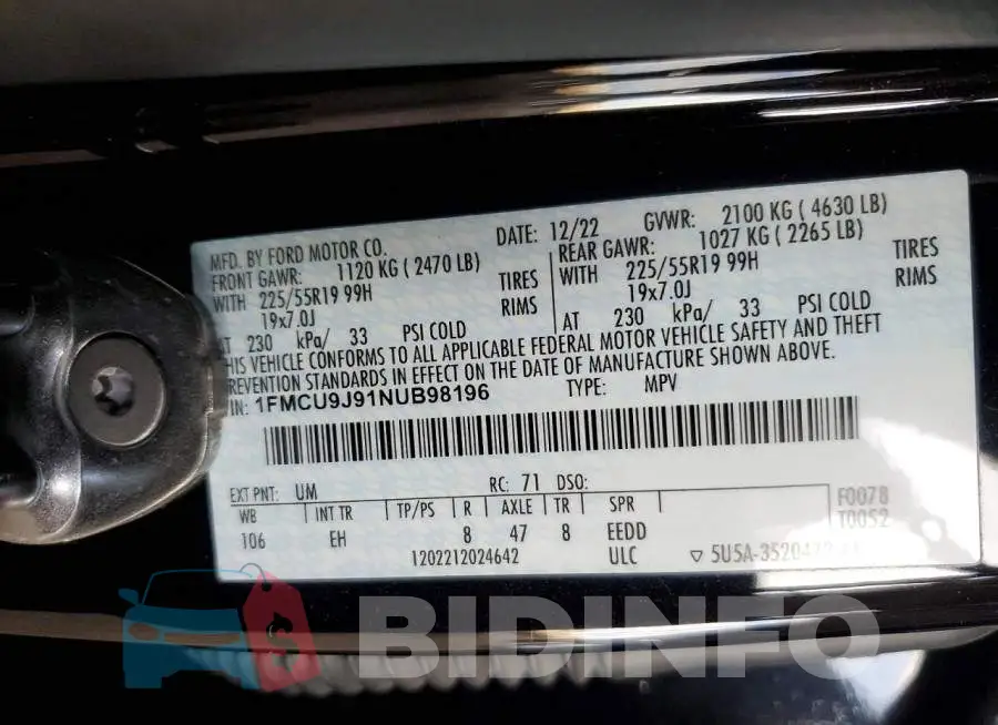 1FMCU9J91NUB98196 Photo# 13