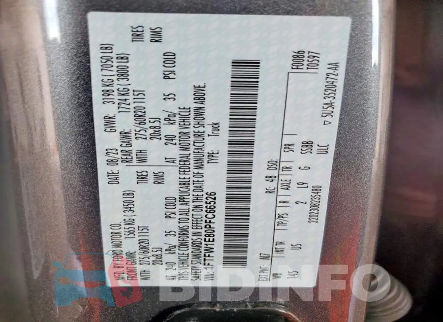 1FTFW1E80PFC66526 Photo# 12