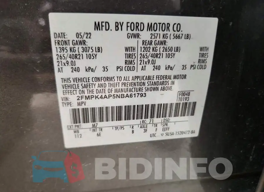 2FMPK4AP5NBA61793 Photo# 13