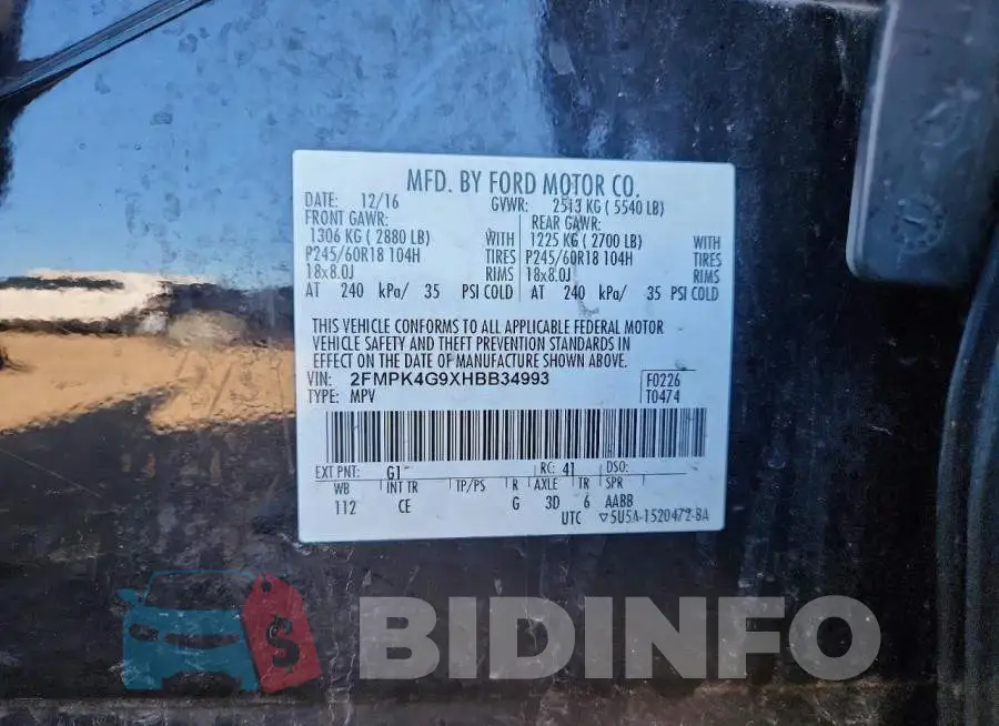 2FMPK4G9XHBB34993 Photo# 14