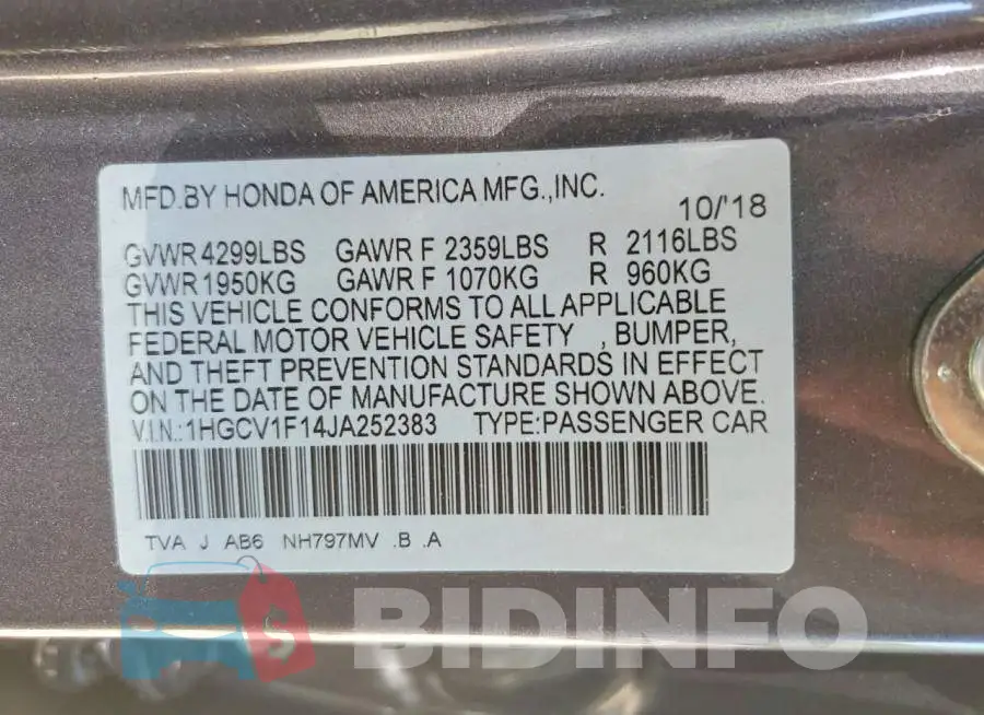 1HGCV1F14JA252383 Photo# 12