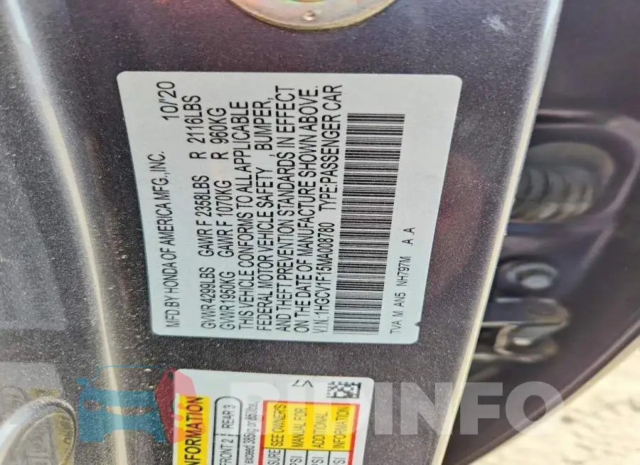 1HGCV1F15MA008780 Photo# 13