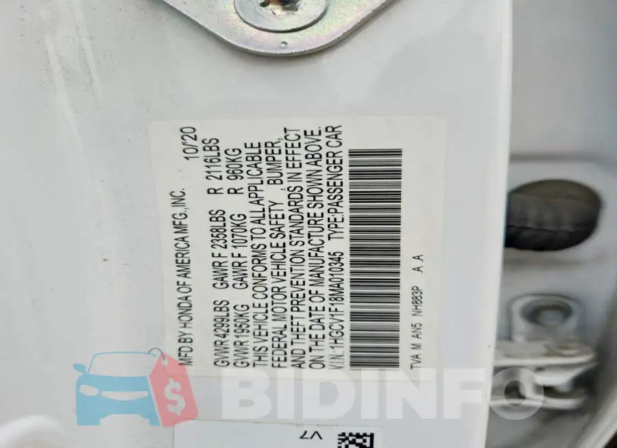 1HGCV1F18MA010345 Photo# 12